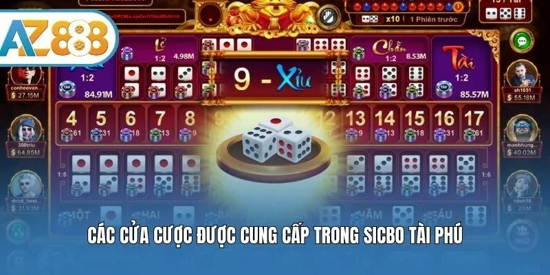 Các cửa cược được cung cấp trong Sicbo tài phú